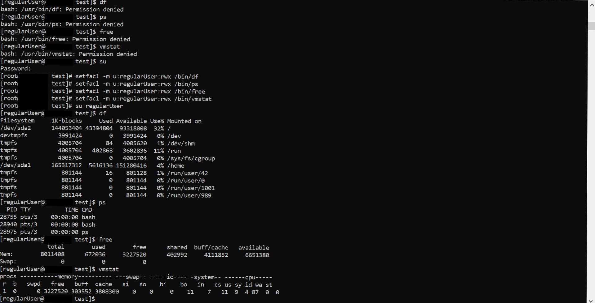 Configuring a regular user account for CLI monitoring in Linux