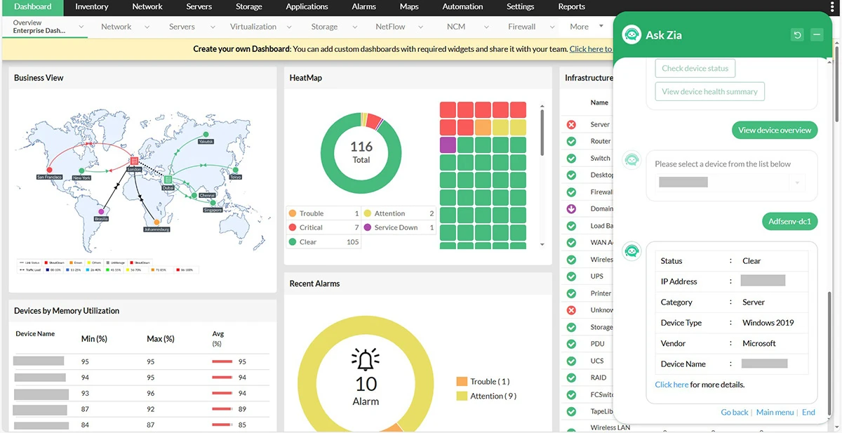 AI-powered chatbot and insights (Zia)
