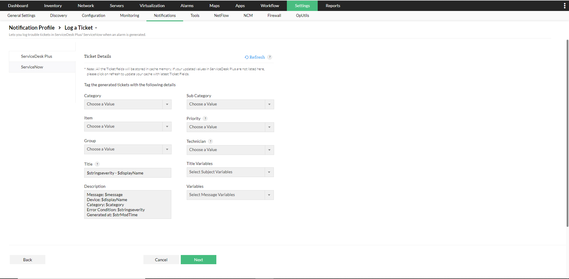 OpManager Log a ticket 1