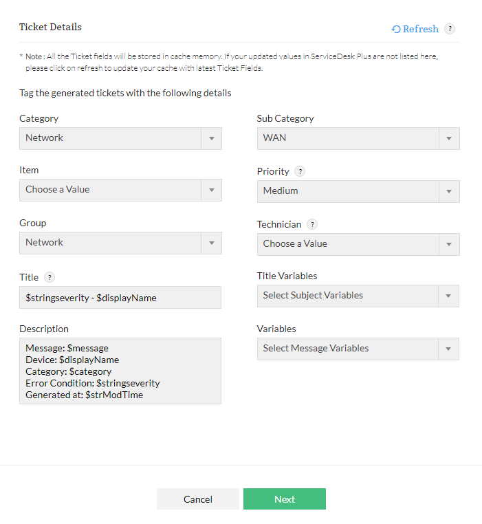 OpManager Log a ticket 2