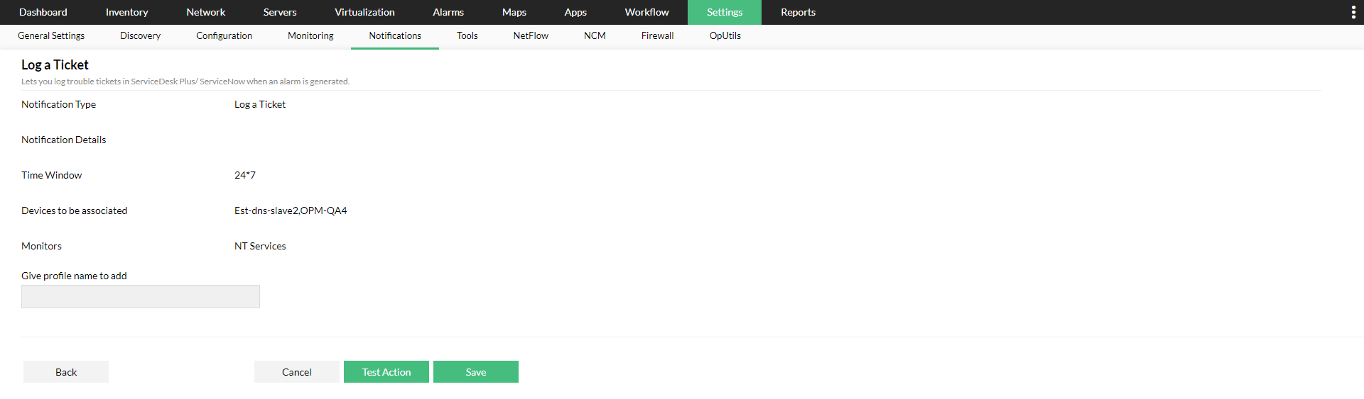 OpManager Log a ticket 5