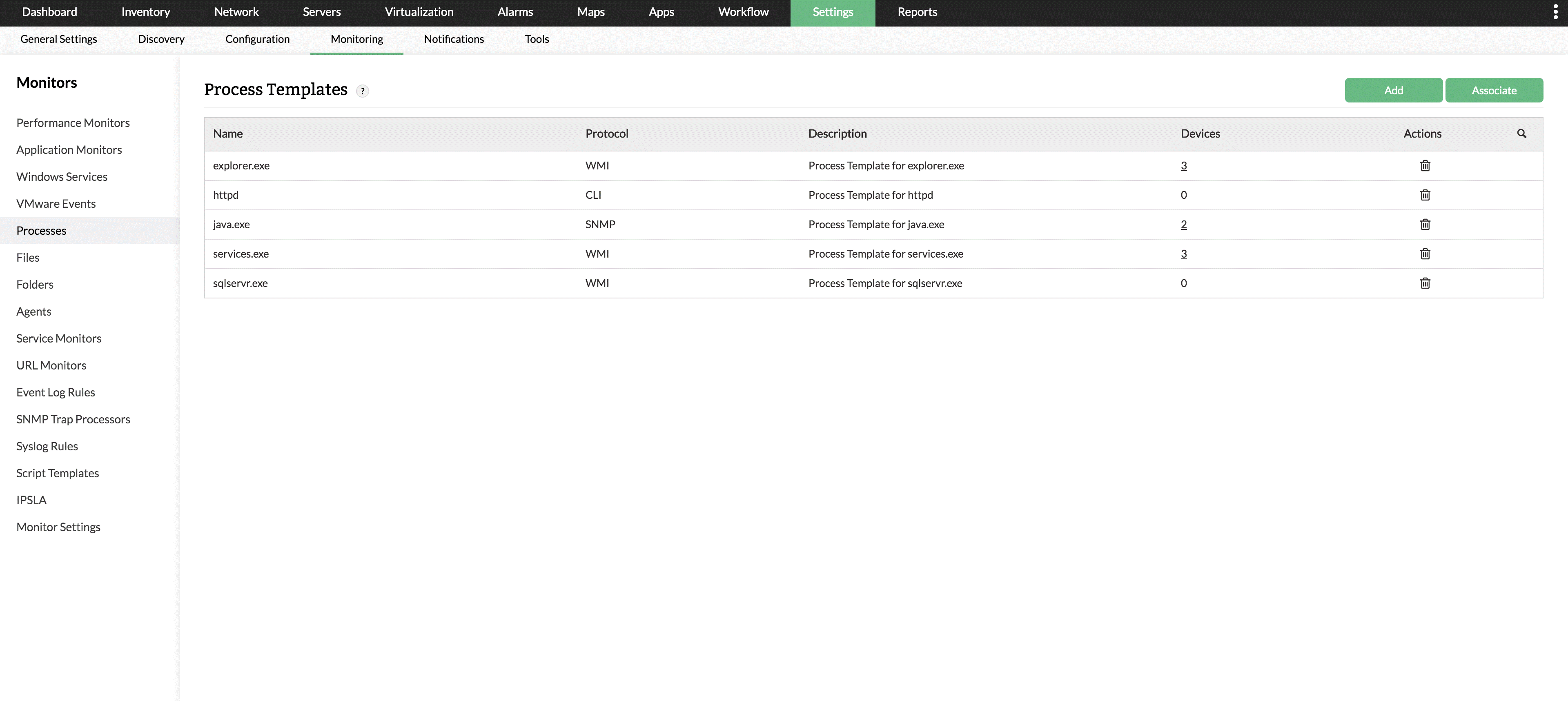 Dashboard do Op-manager mostrando a aba de configurações