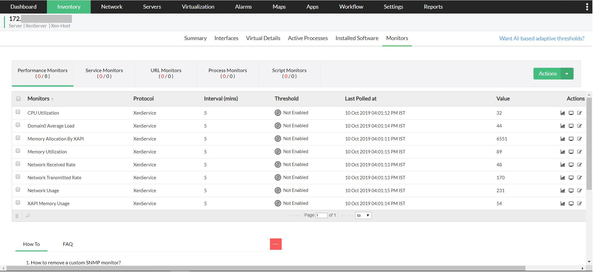 Imagem de um monitoramento de peformance de XenServer no OpManager