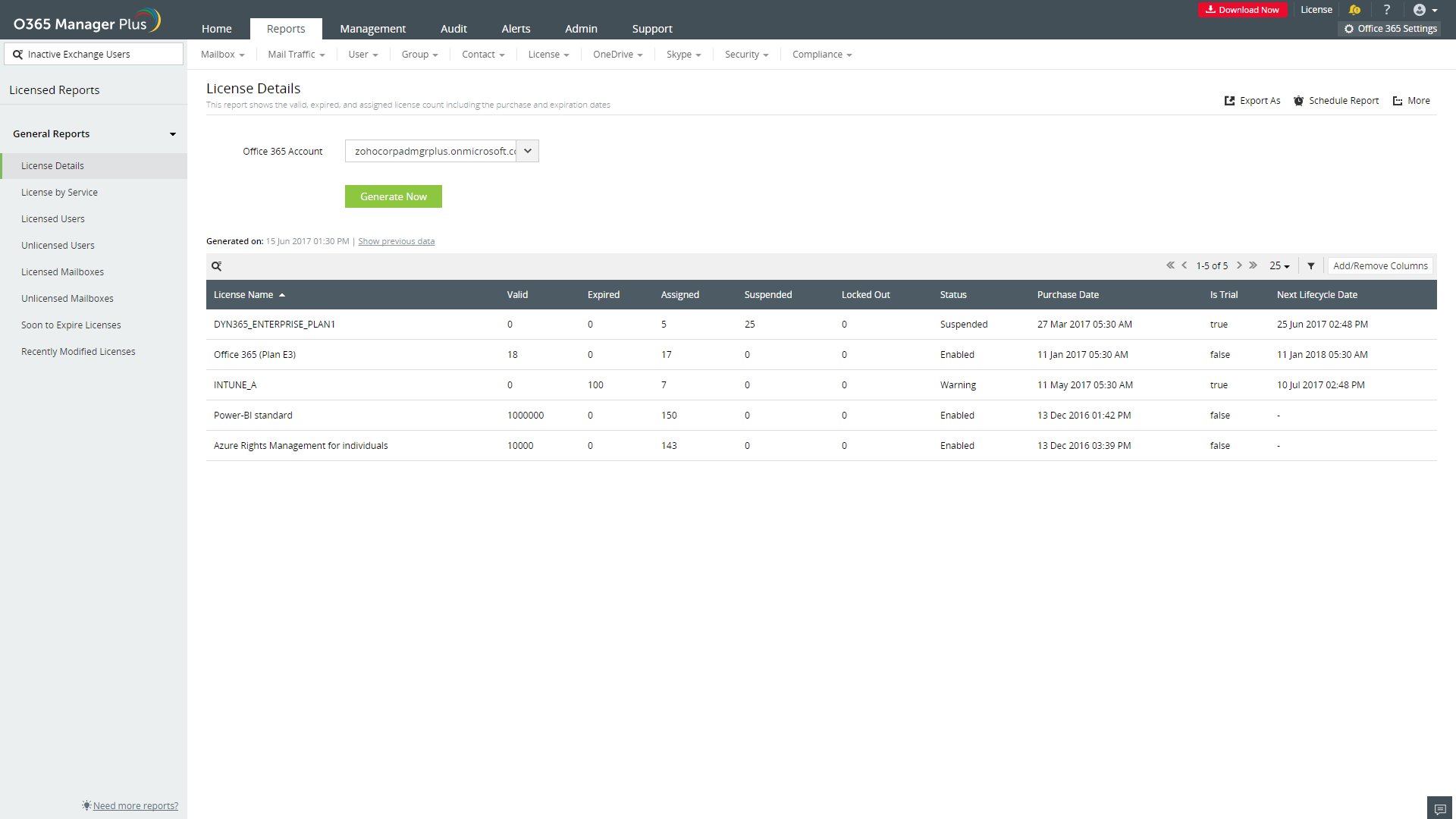 Office 365 License Reports O365 Manager Plus