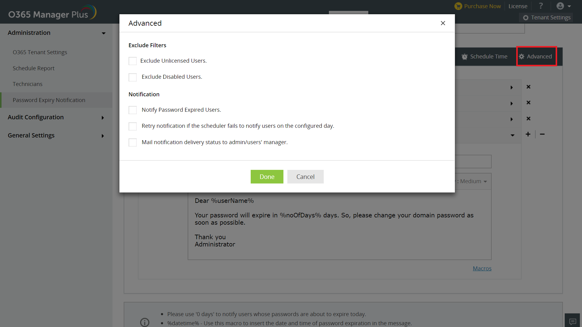 Password Expiration Notification O365 Manager Plus