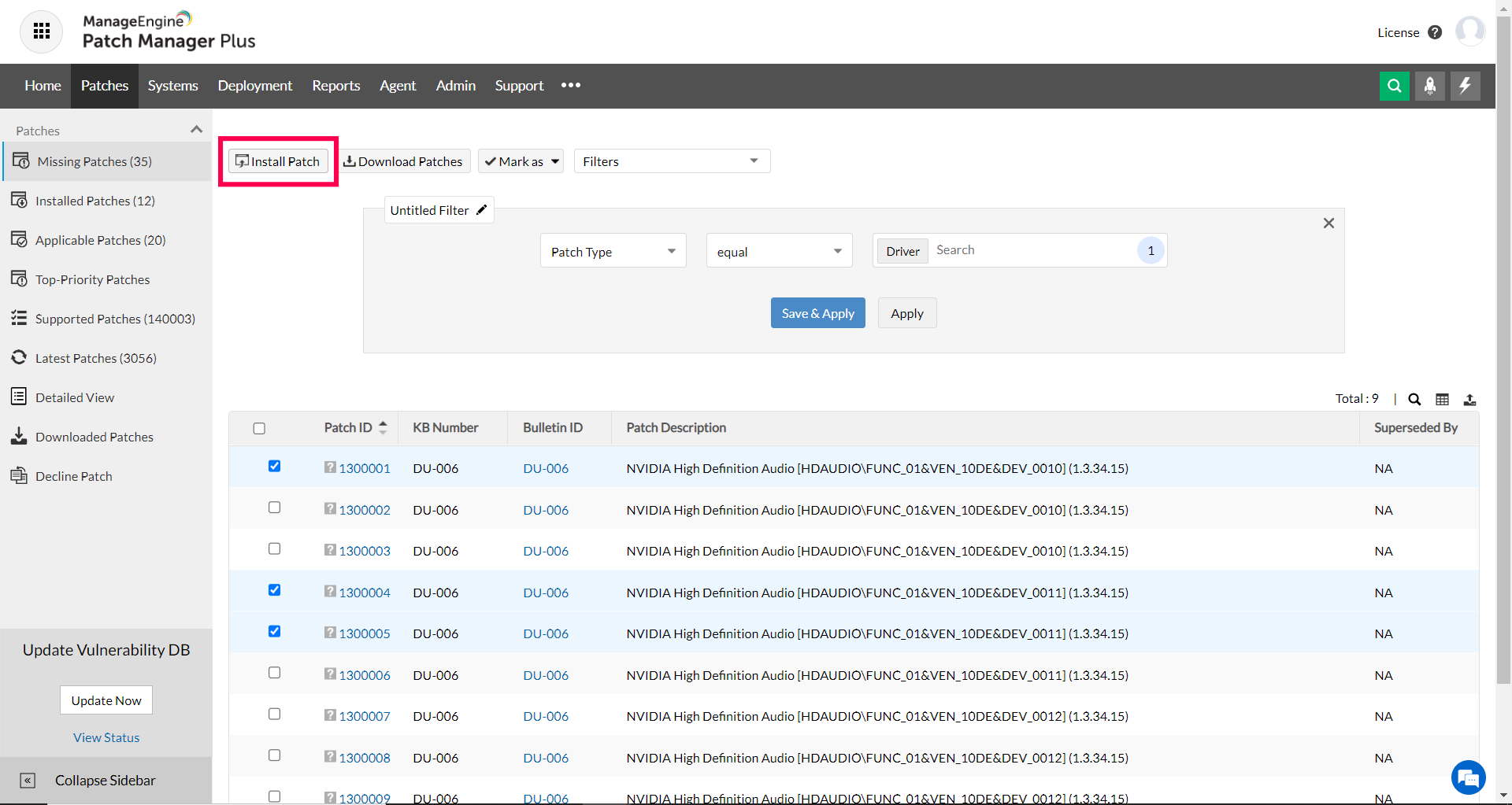 Install missing driver updates in PMP