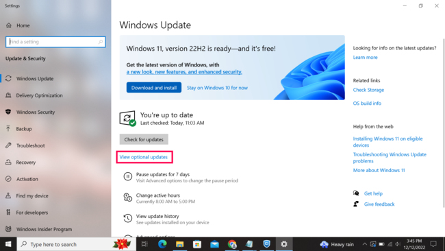 Driver update using Windows Updates