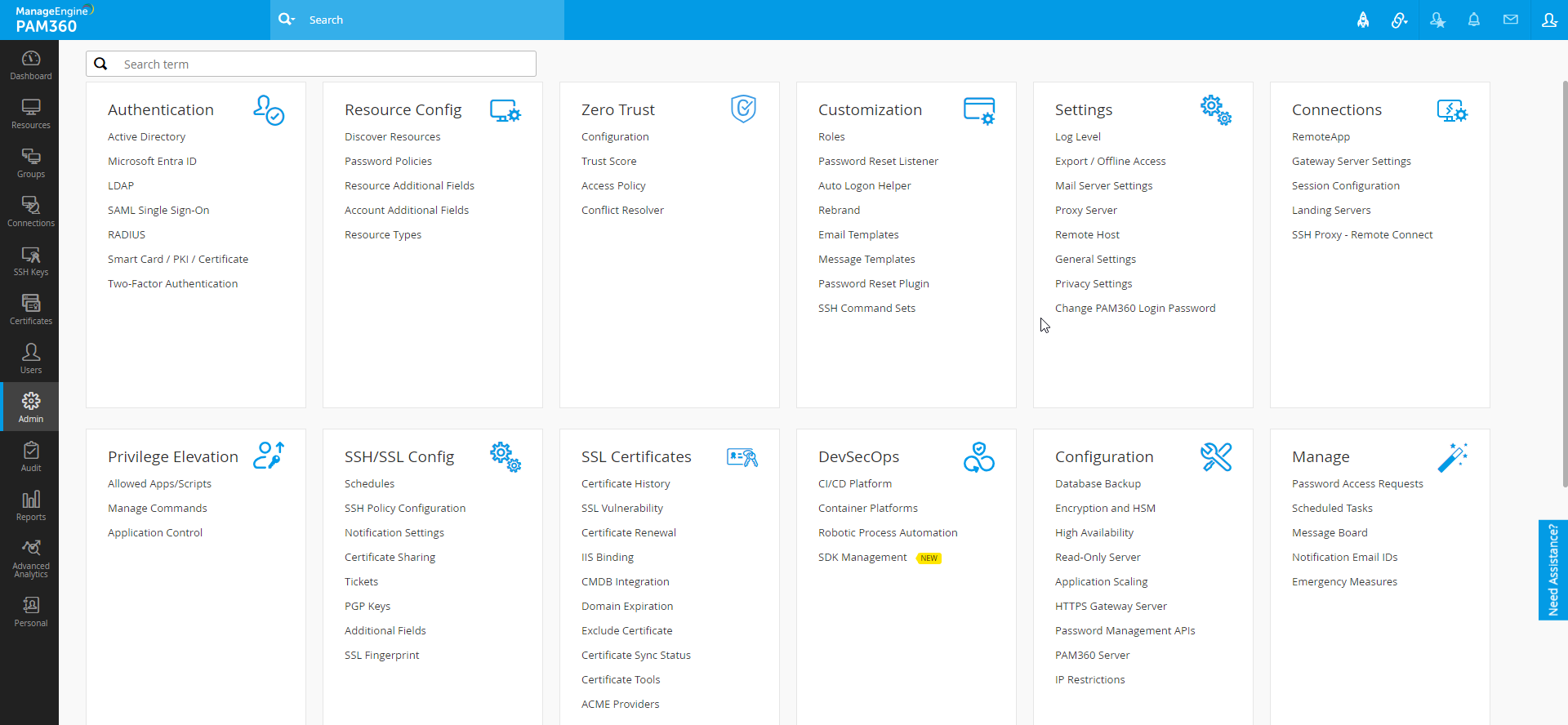 PAM360 Admin console