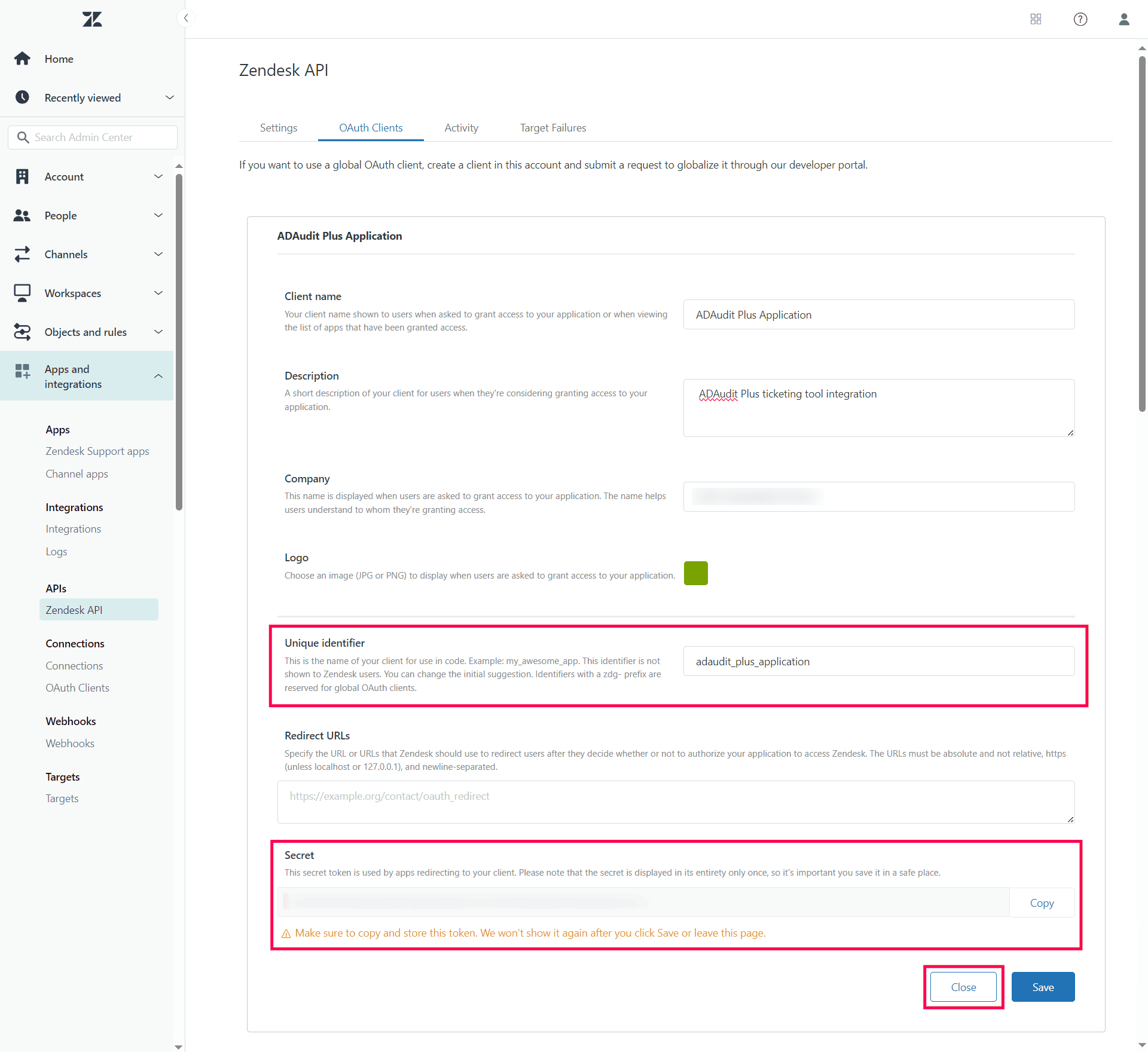 Zendesk | Ticketing system integration | ADAudit Plus