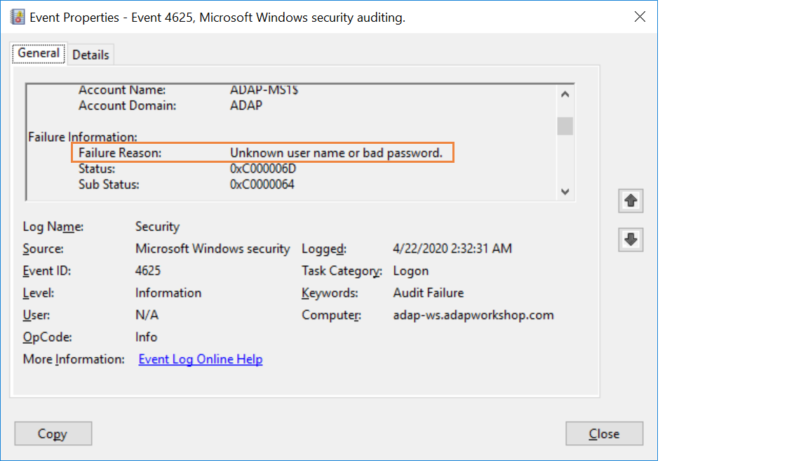 Domain Logon Failure Event Id Dominaon