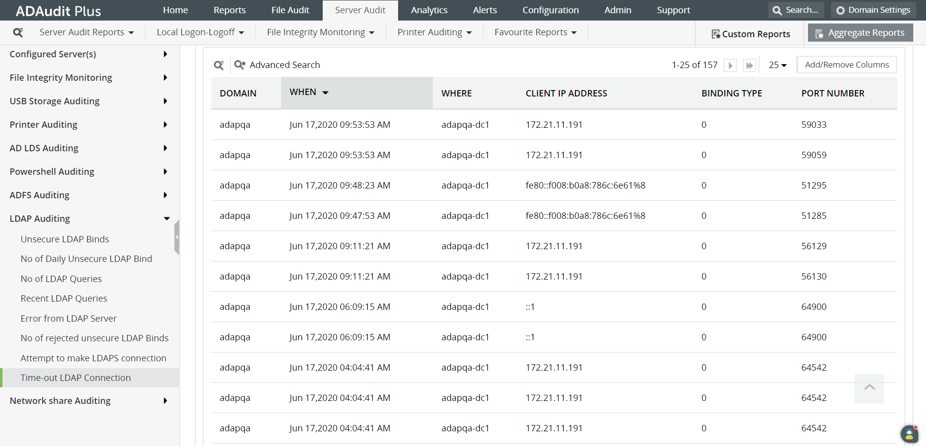 LDAP connection timeout - ADAudit Plus