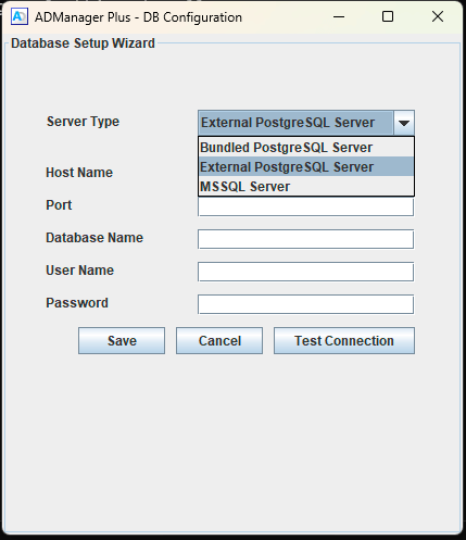 Migrating from an existing PostgreSQL/MS SQL database to an external PostgreSQL database