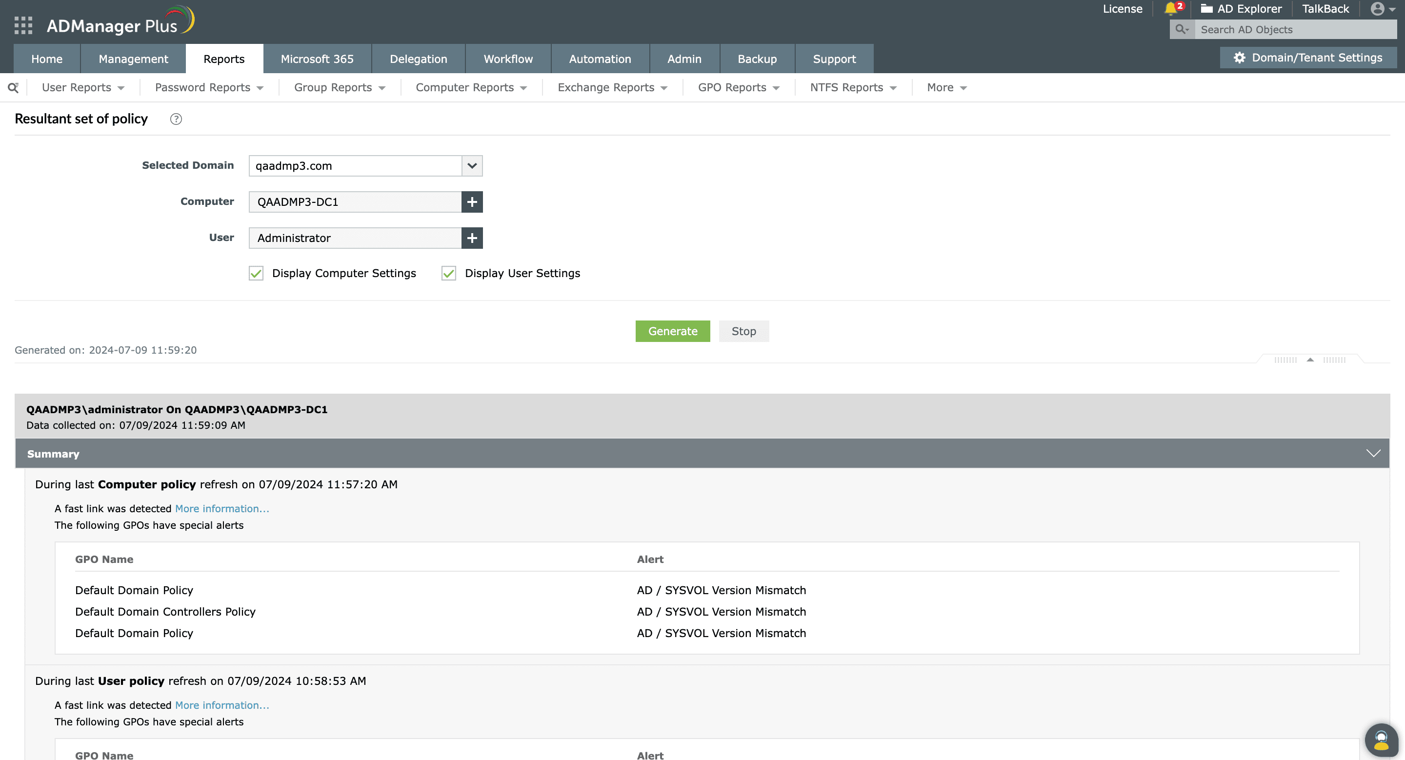 Active Directory GPO setting reports | ADManager Plus