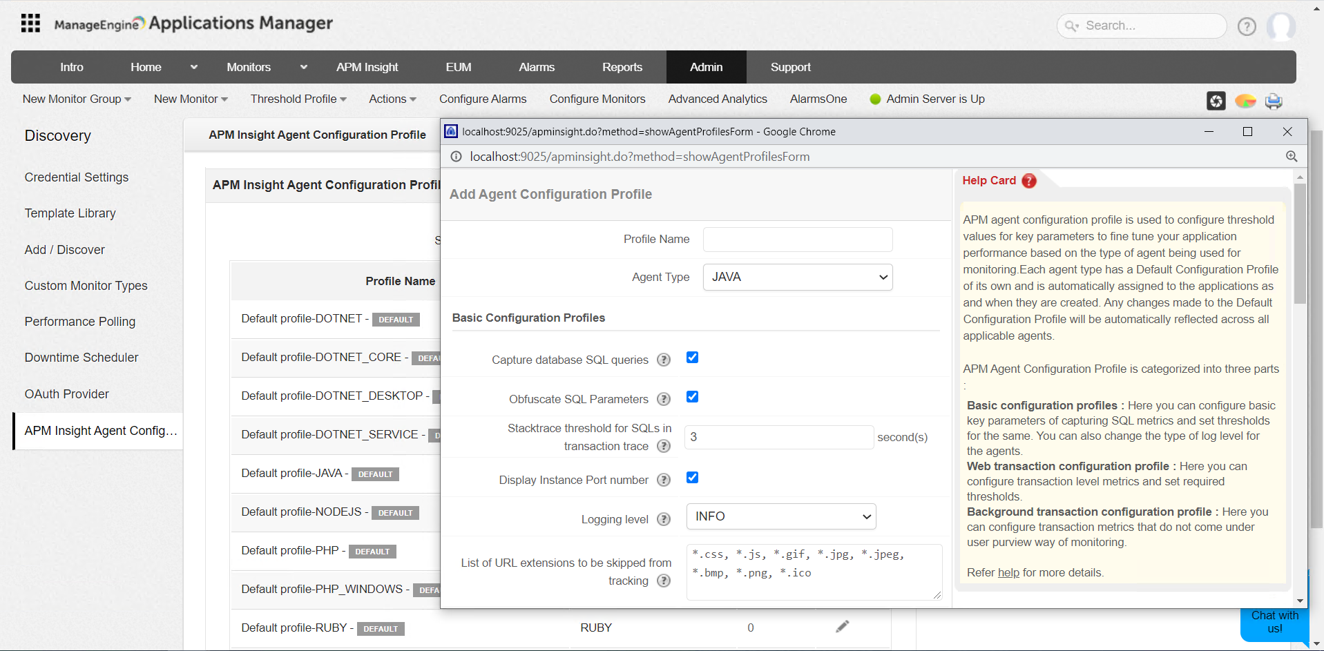 Agent Configuration Profile in APM Insight Applications Manager