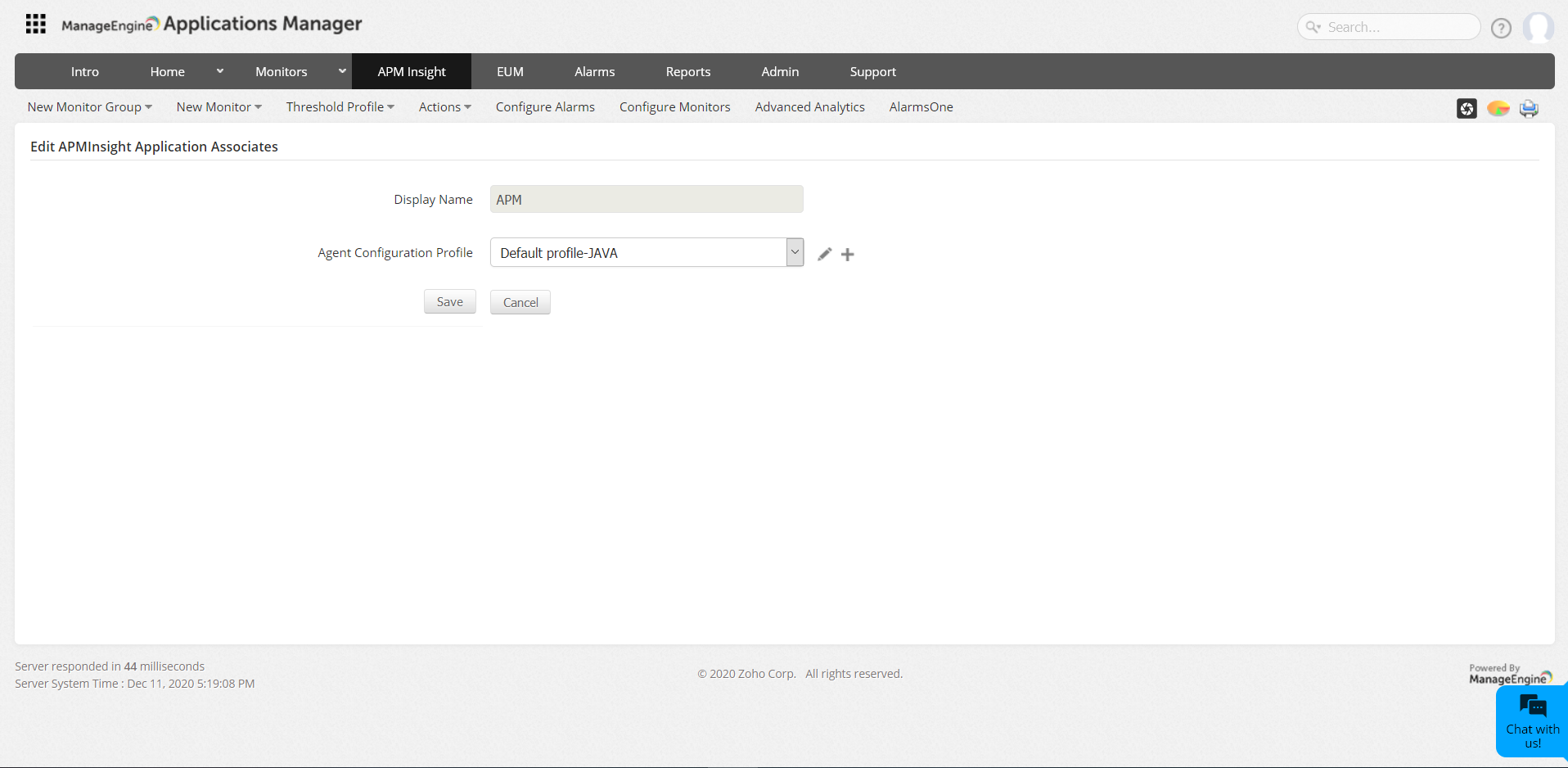 Agent Configuration Profile in APM Insight Applications Manager