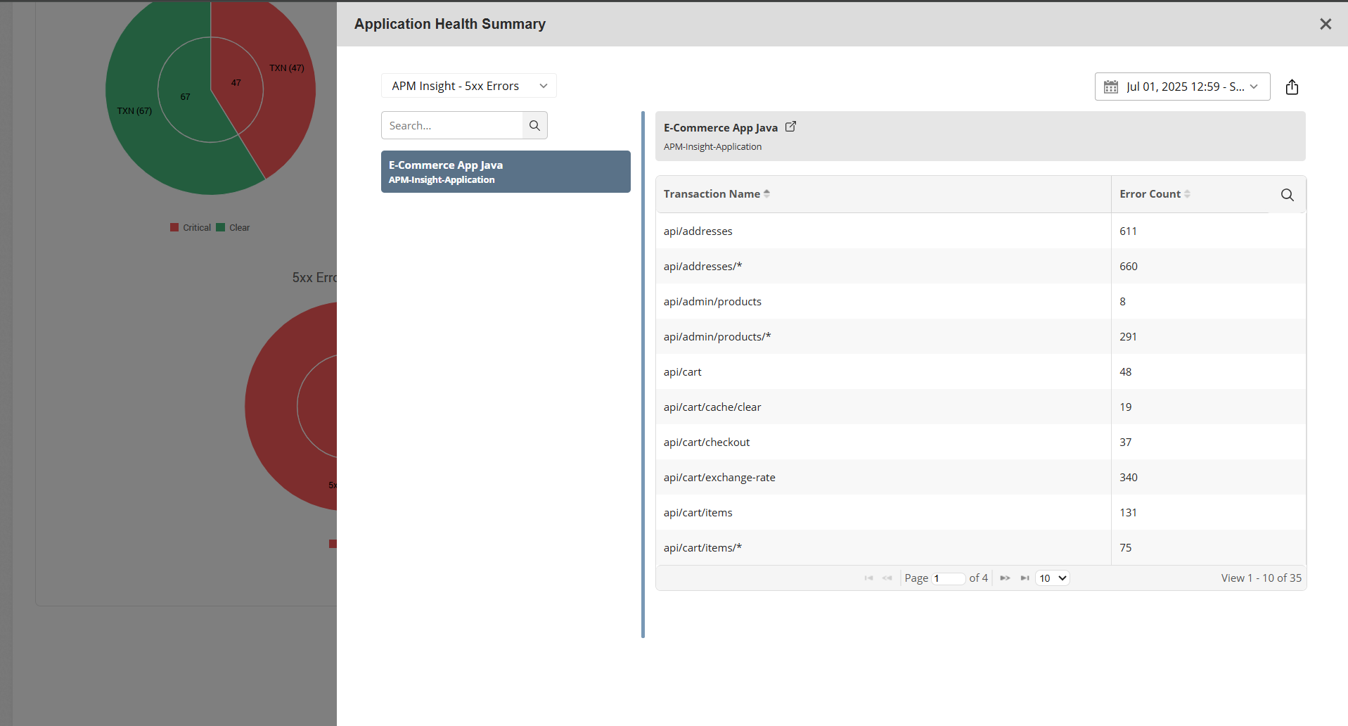 Applications Manager Dashboards and Widgets: Errors Drill Down