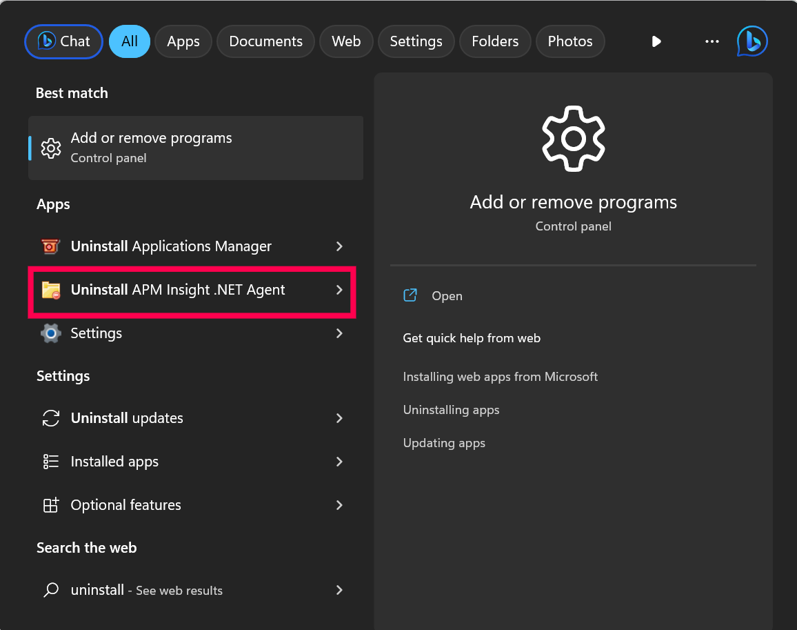 Uninstall APM Insight .NET Agent Applications Manager User Guide