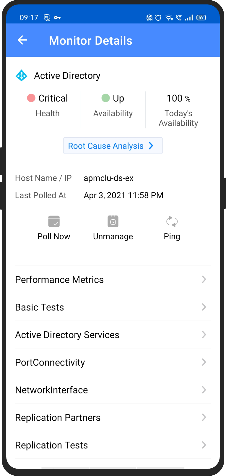 Detalles del monitoreo de APM para Android - Applications Manager