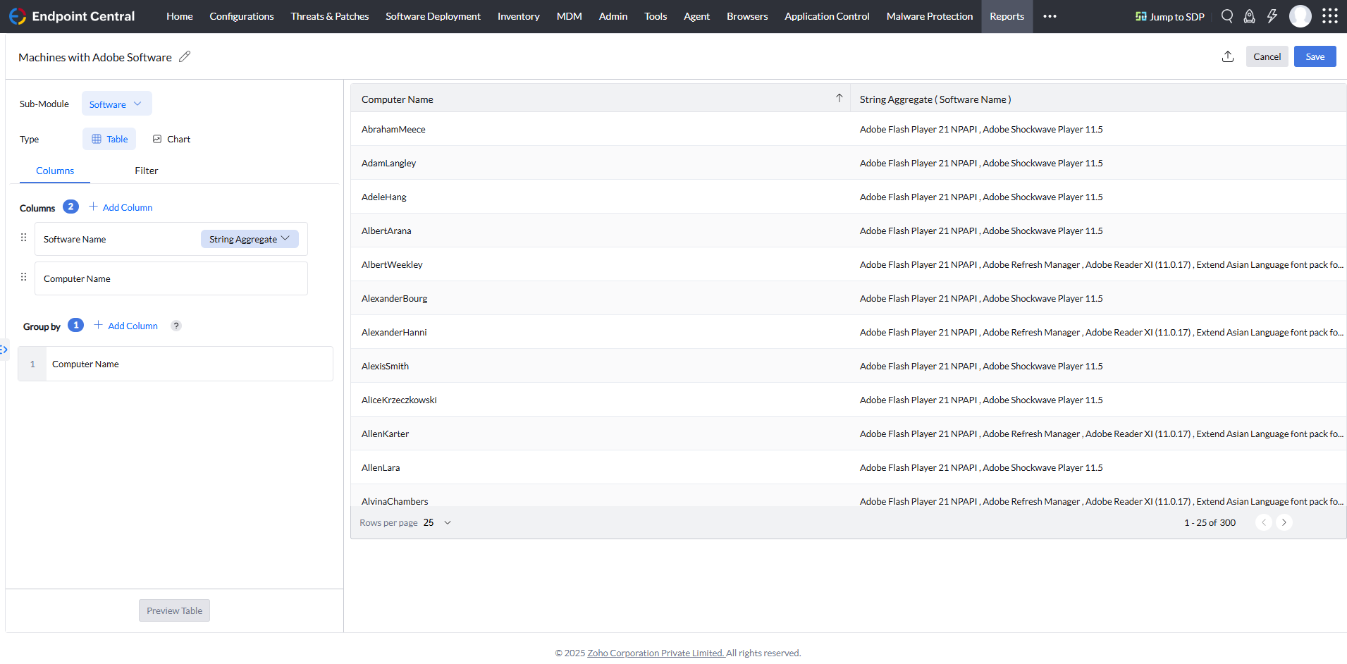 custom reports custom report table view
