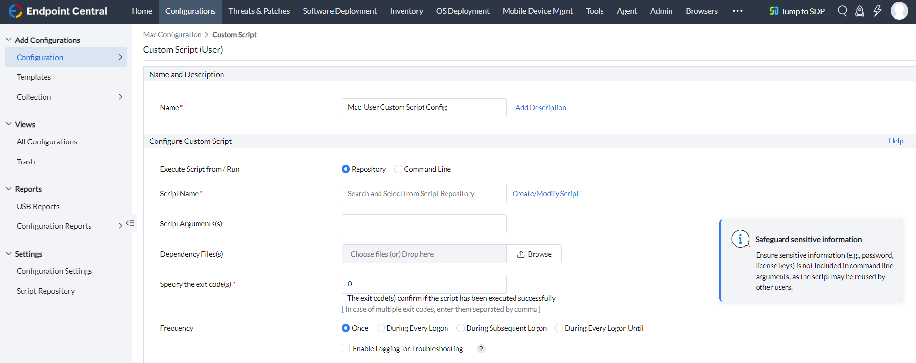 mac user custom script config