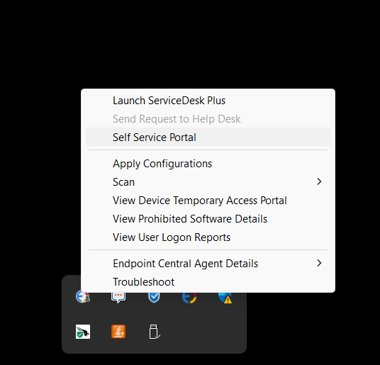 Launching Self Service Portal from Agent Tray Icon