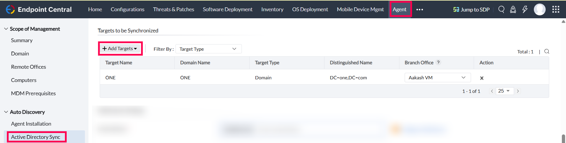 som_target targets to be synchronised for som policy sync