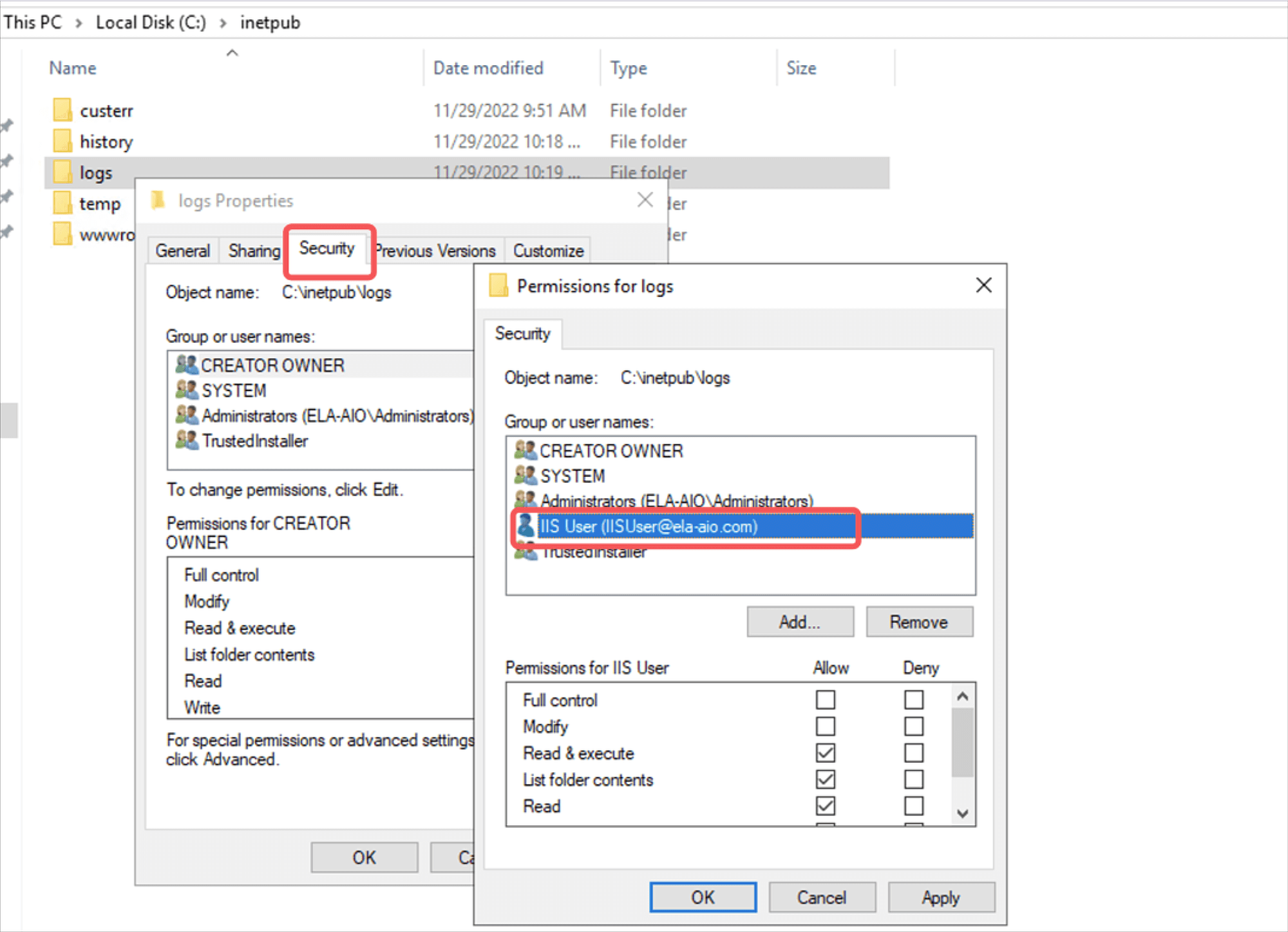 Configuring an IIS site