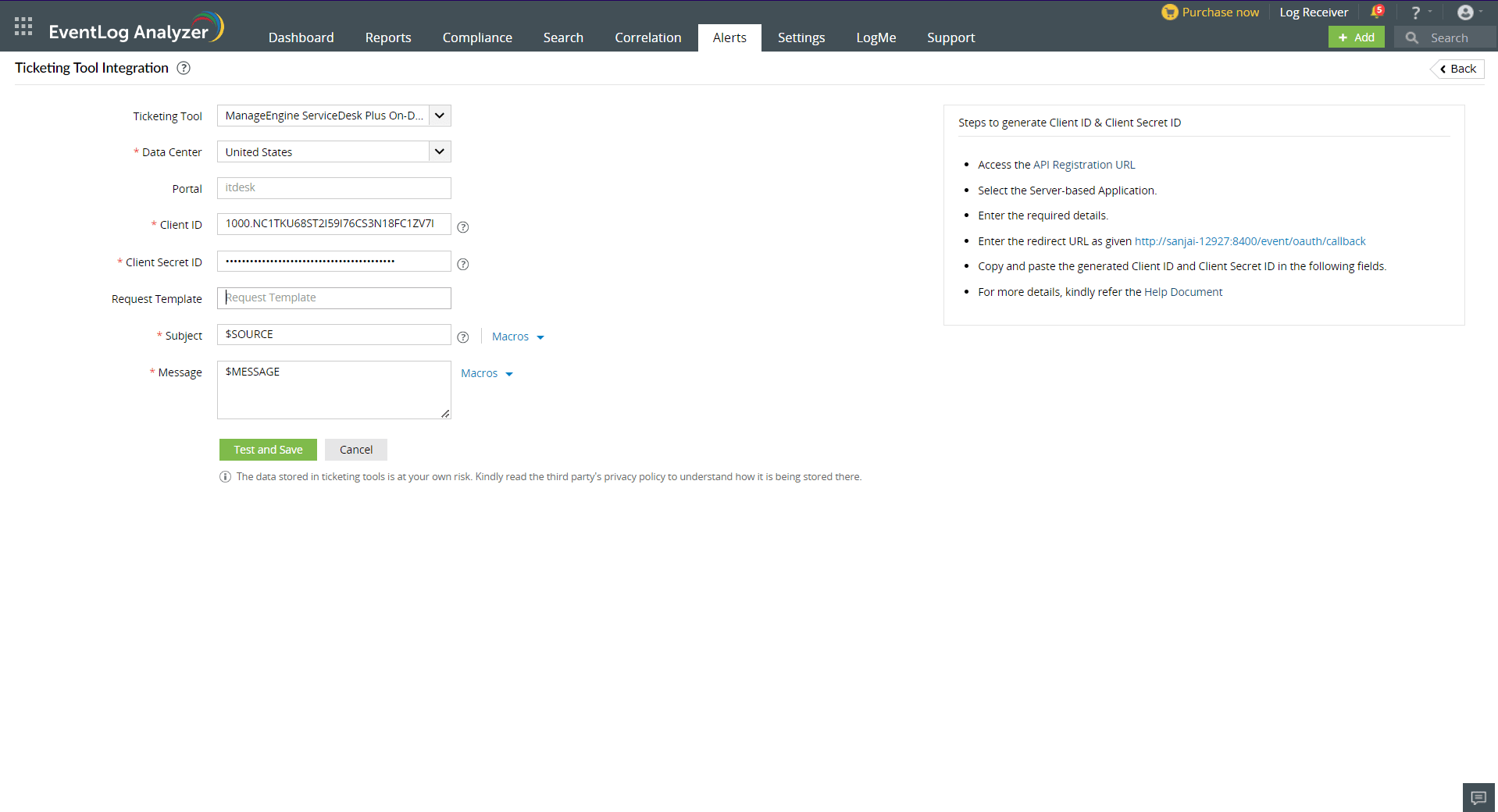 Ticketing Tool Integration