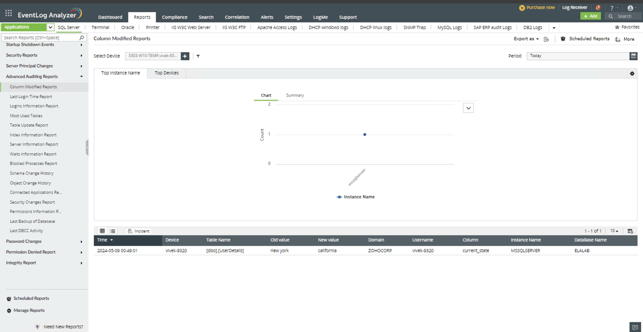 SQL Server auditing in EventLog Analyzer | ManageEngine