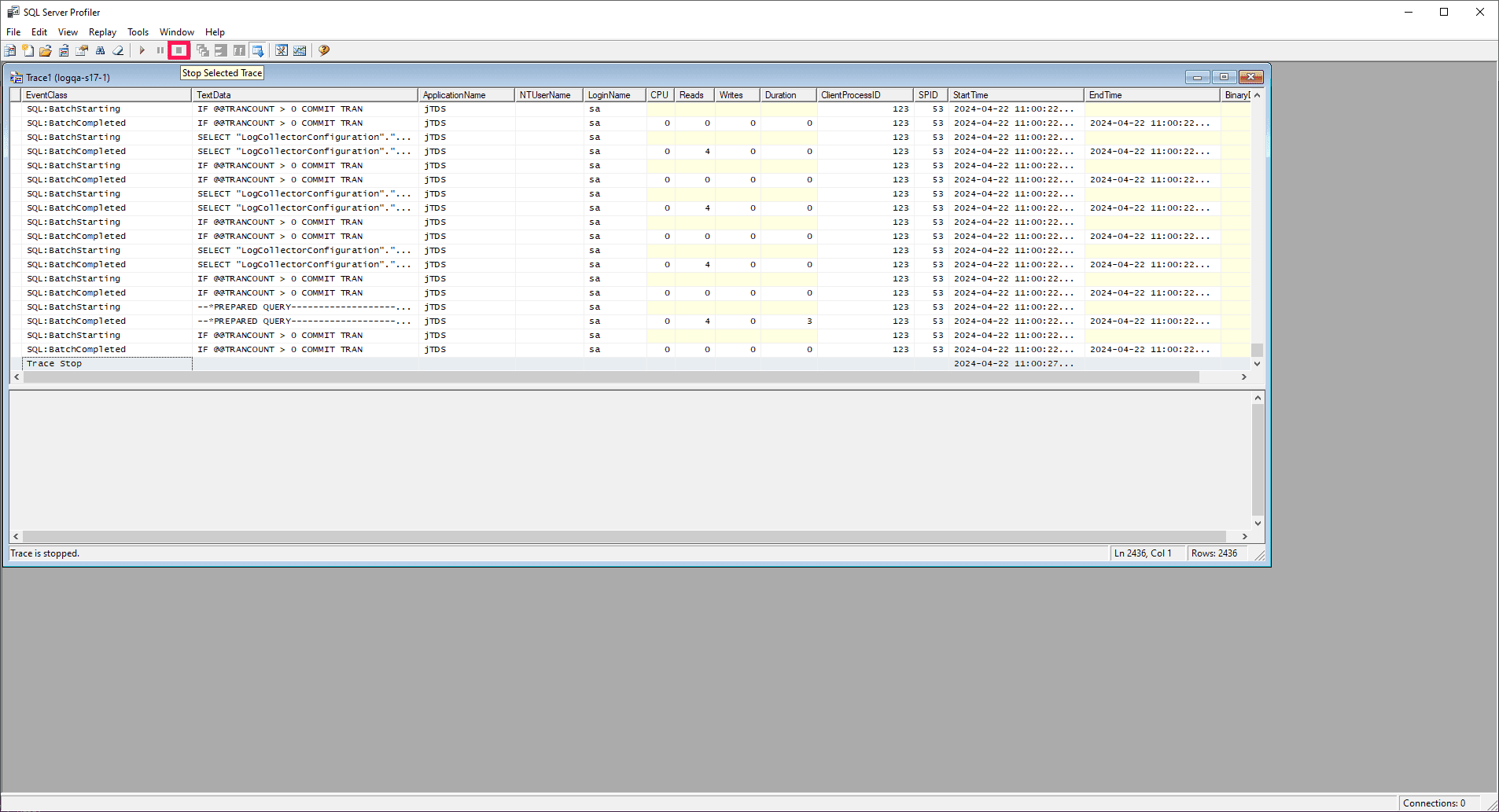 How to stop SQL Server Profiler tracing