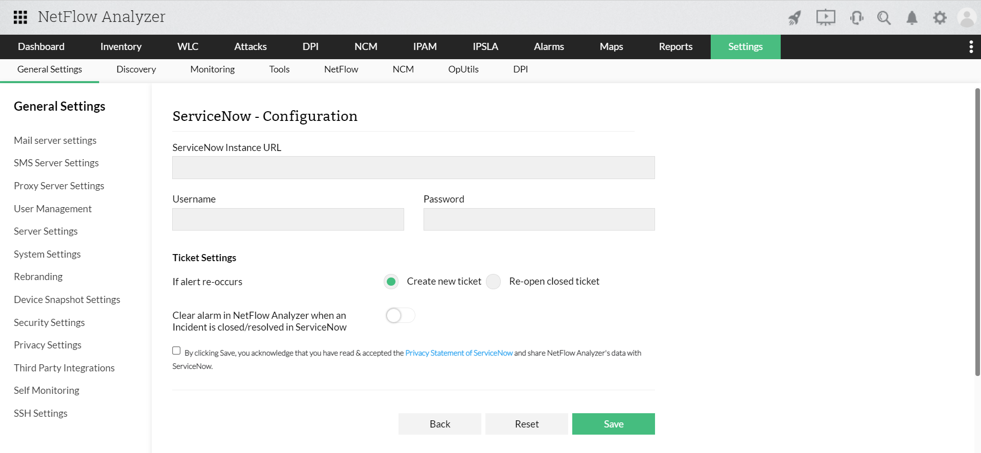 Configure ServiceNow with NetFlow Analyzer