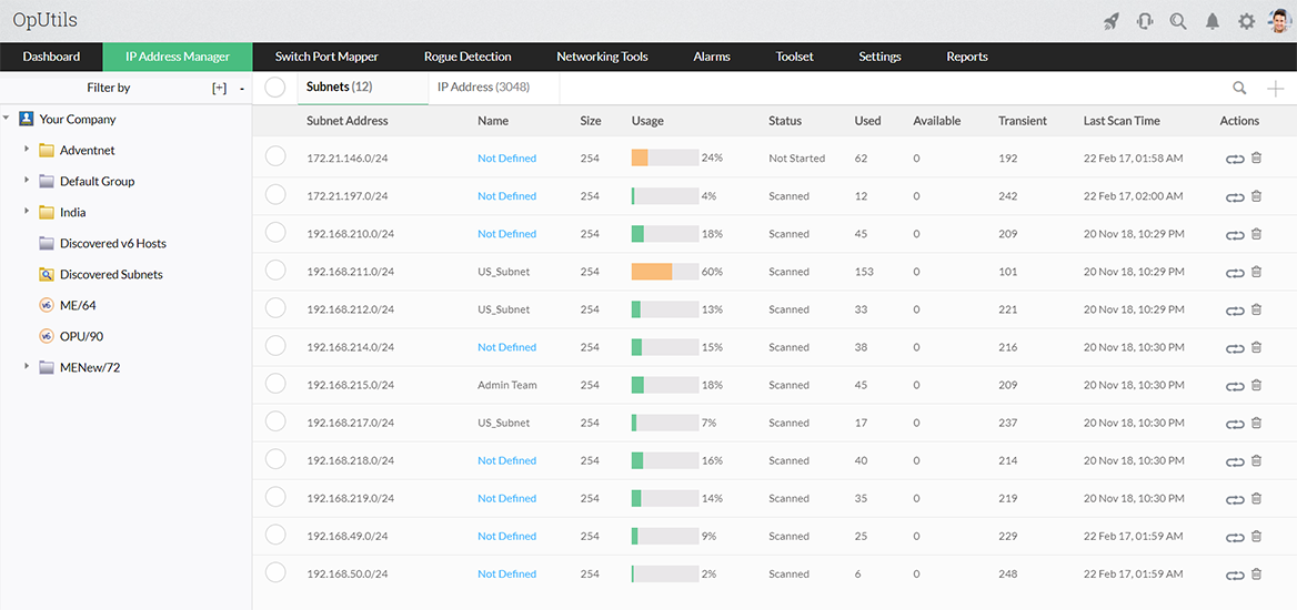 Dashboard de IPAM con la integración de NetFlow Analyzer y OpUtils