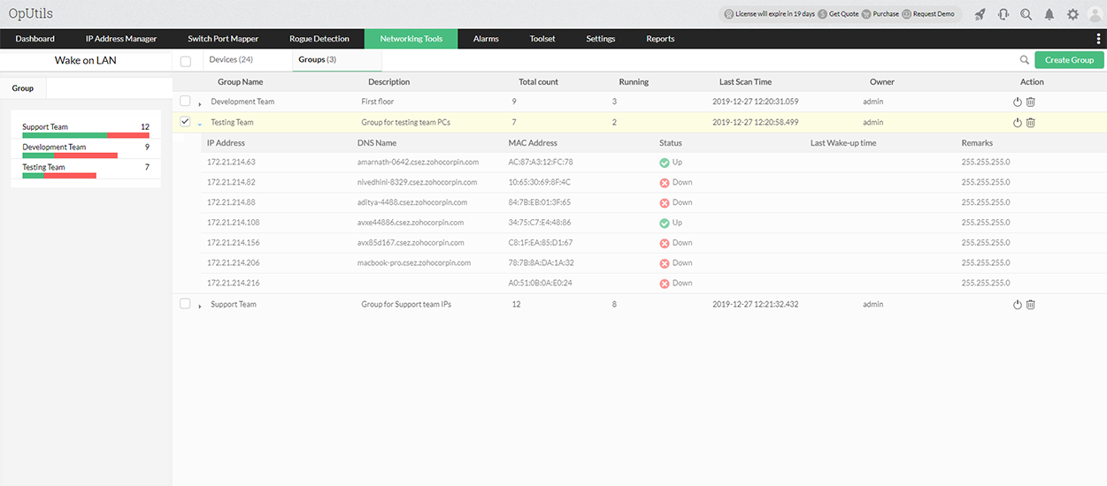 Dashboard de WoL con la integración de NetFlow Analyzer y OpUtils