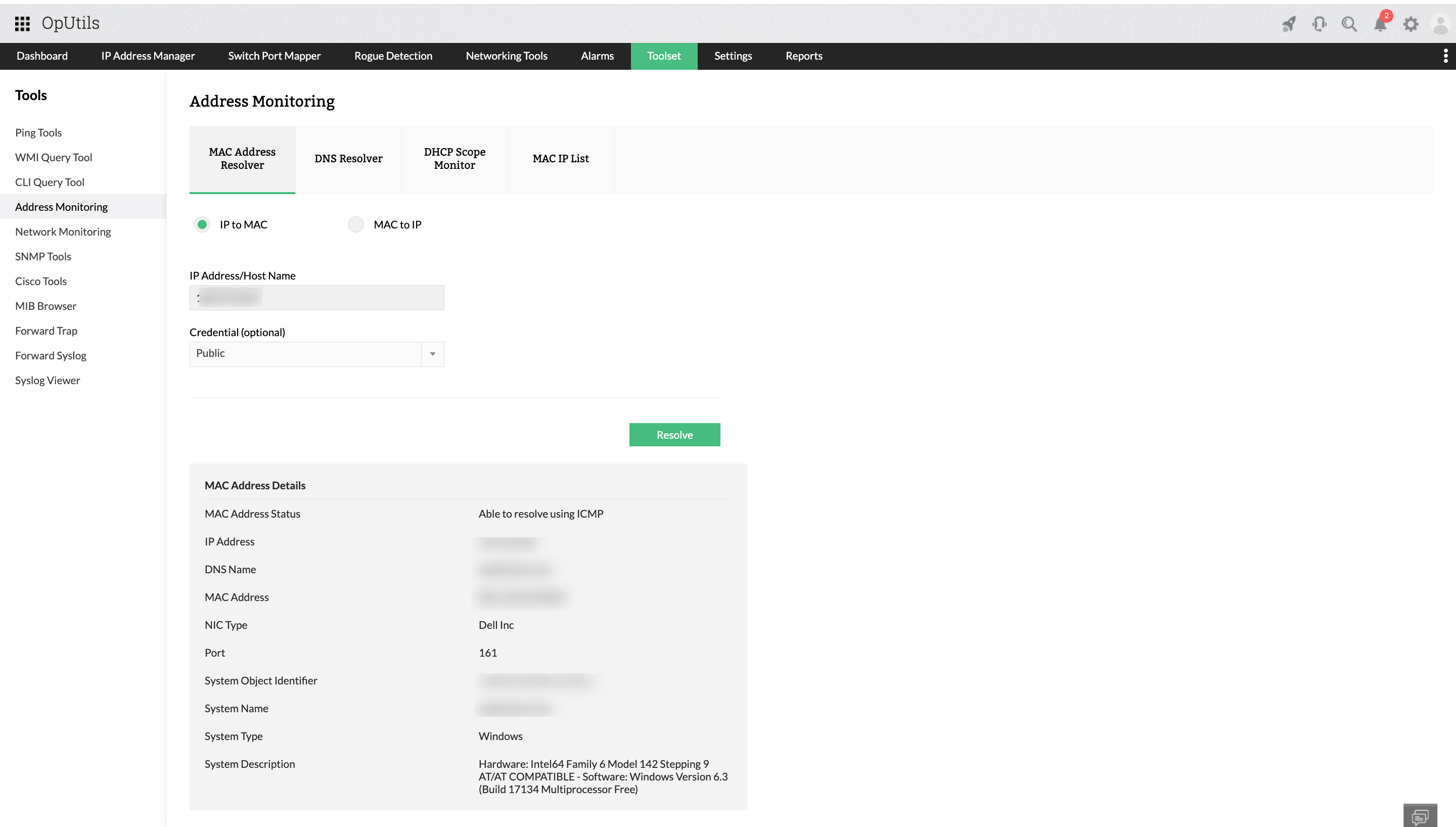 MAC address resolution tool - ManageEngine OpUtils