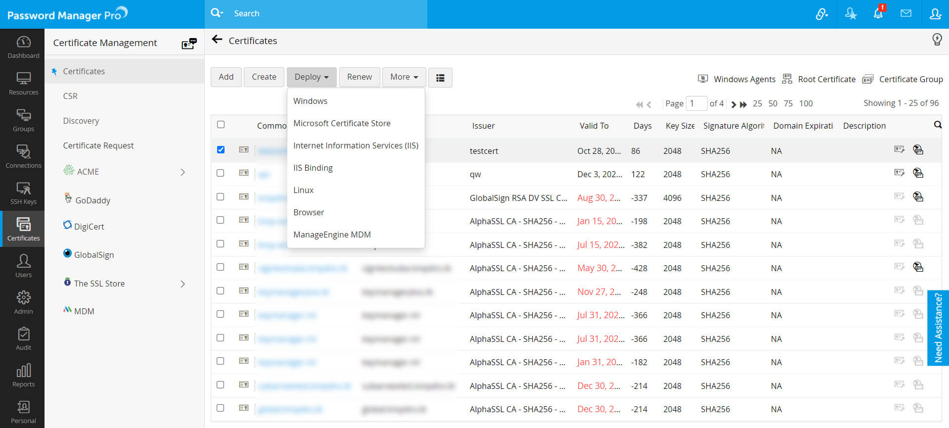 password manager pro certificate management