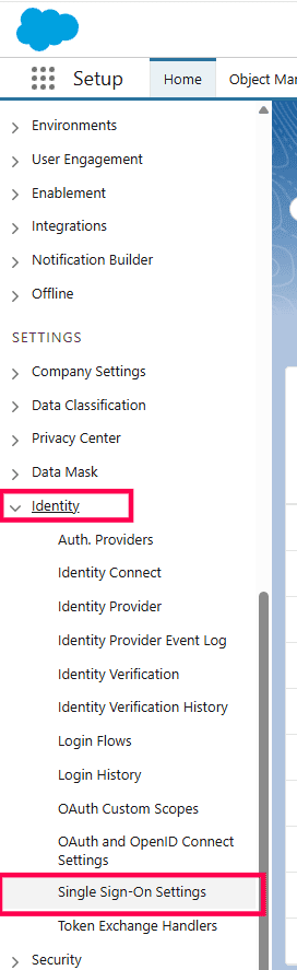 Salesforce setup panel overview while configuring SAML SSO via ADSelfService Plus