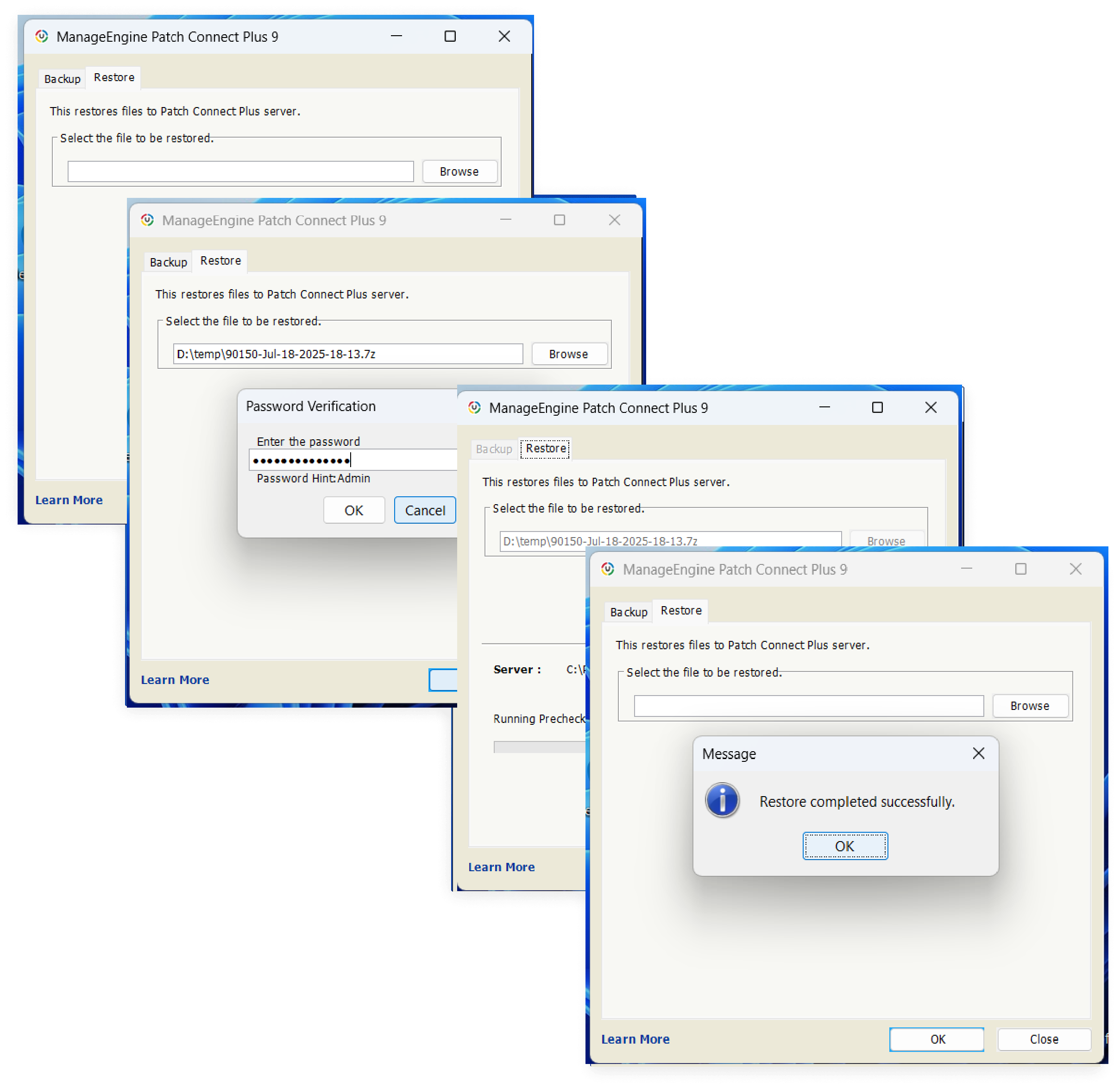 restore-backup Backup-Restore Utility Interface showing options for restoring a backup file
