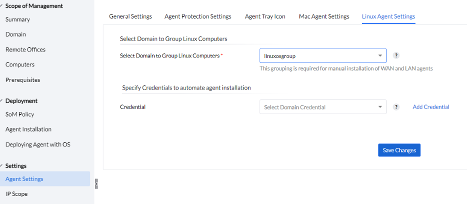 Linux Agent Settings Linux Agent Settings