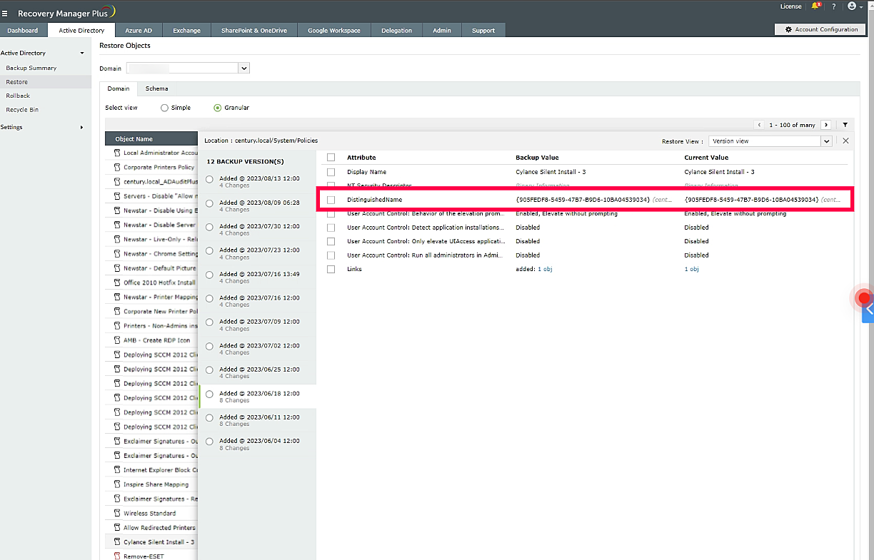 specified directory service attribute