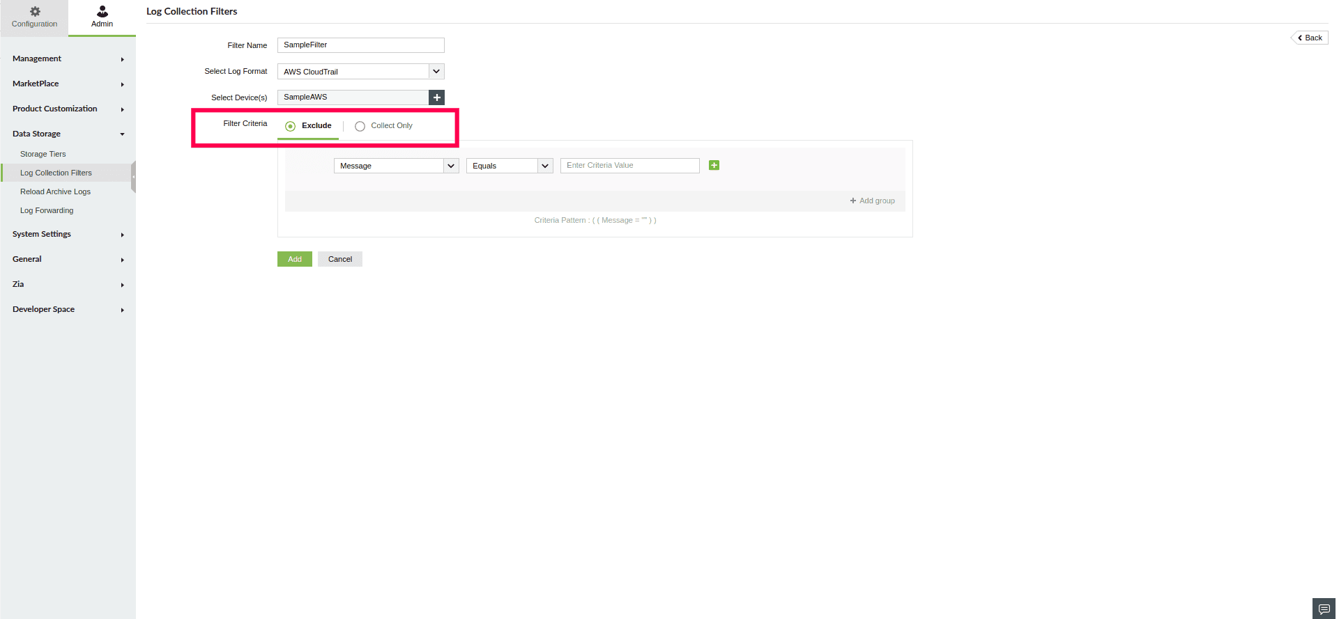 Log Collection Filter