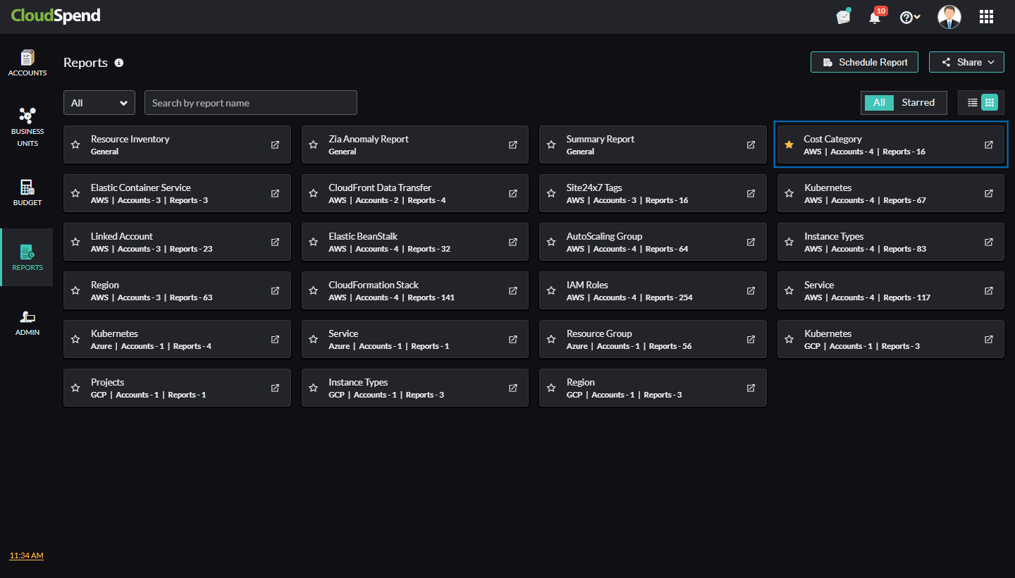 Cost Category Report