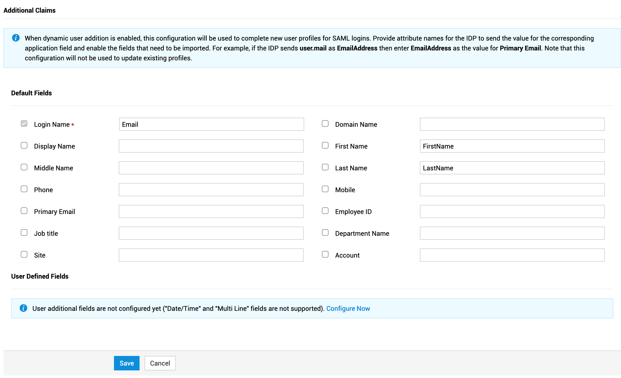 Additional claims configuration from ServiceDesk Plus MSP