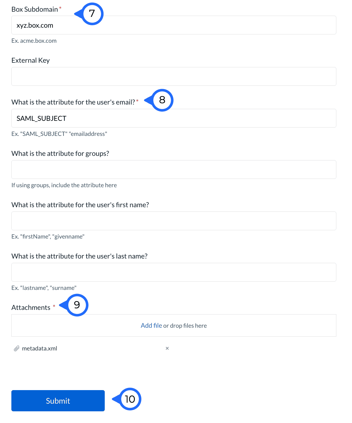 Box SSO Setup Support Form submission