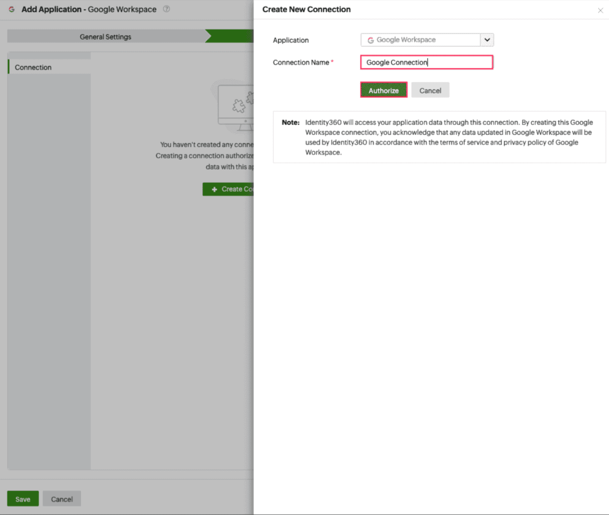 Connection configuration for Google Workspace