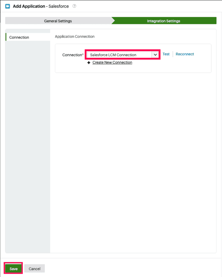 Connection selection for Salesforce