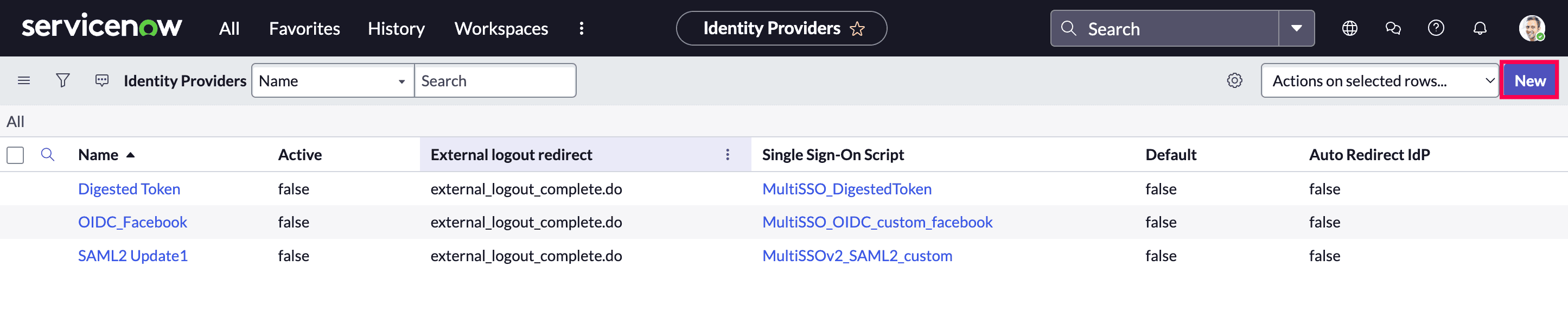 Add a new identity provider in ServiceNow