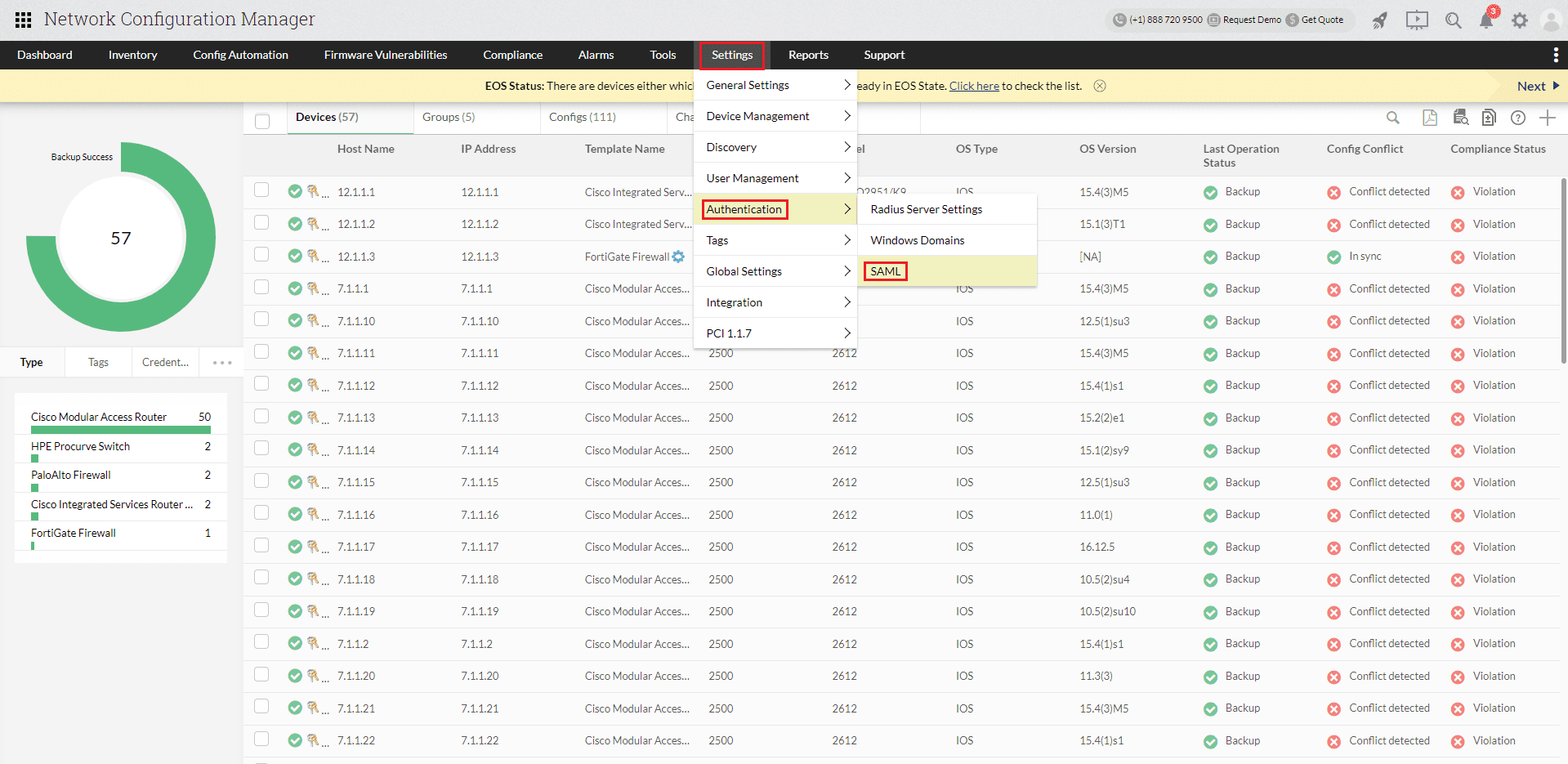 Network Configuration Manager portal view