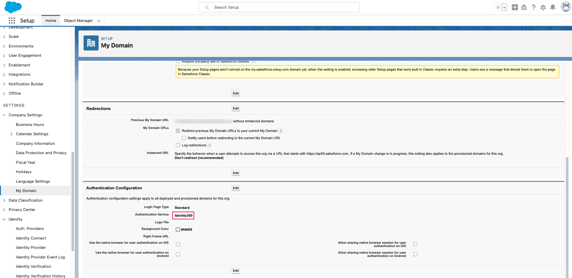 Salesforce authentication configuration