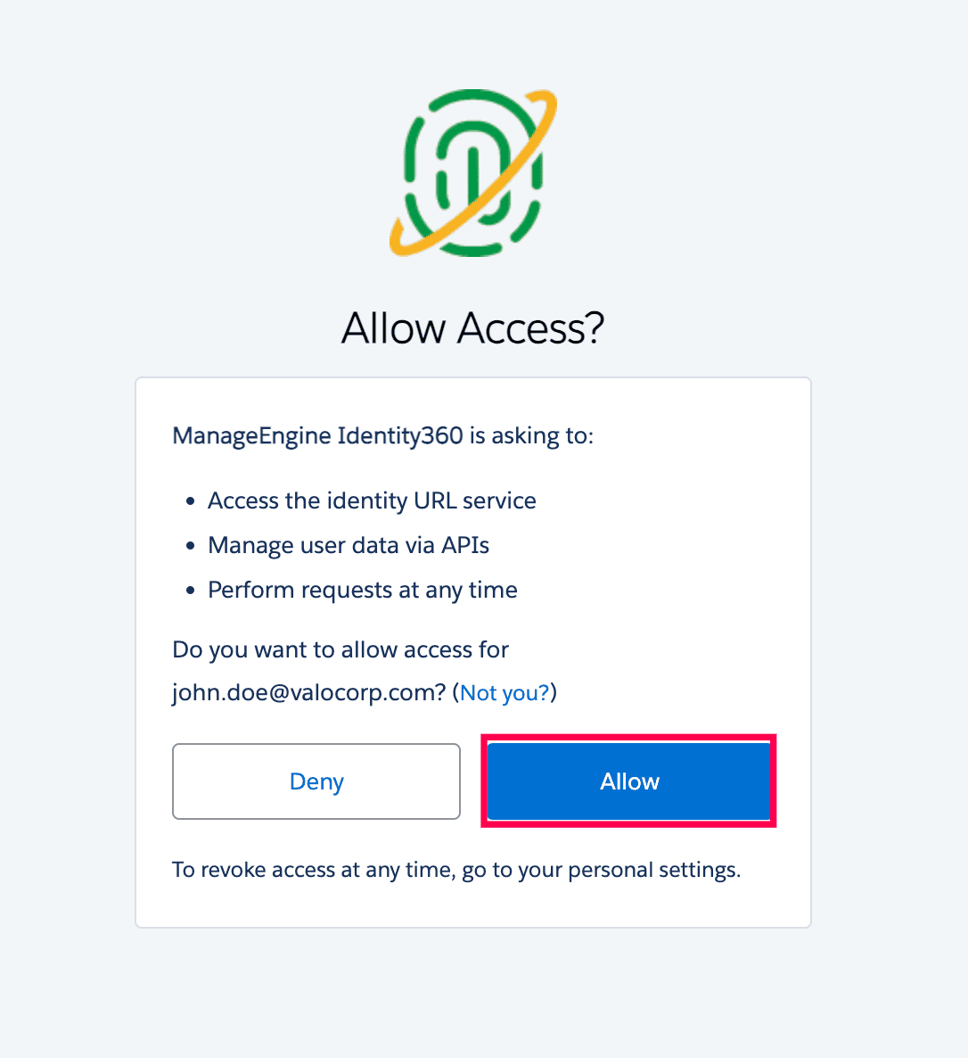 Salesforce login with permissions consent