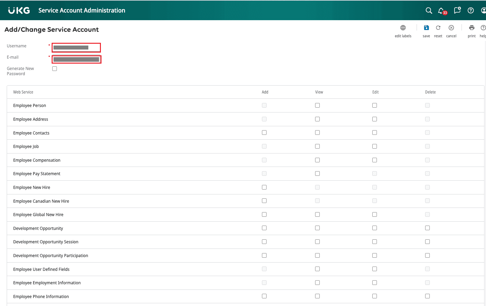 UKG Pro service account configuration